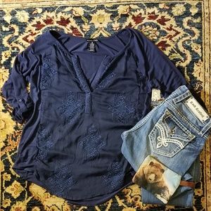 RXB Navy rayon top 3/4 sleeve